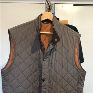 Barbour Quilted Gray Men's Vest with Tan Lining Lowerdale Gilet very good